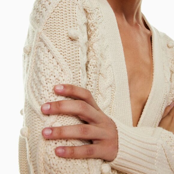 Aritzia Wilfred Alps Cardigan Cable Knit Pom Sweater Small - Picture 3 of 7